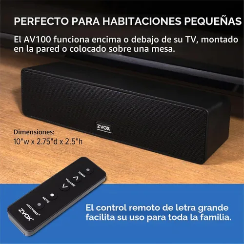Vista 6 de ZVOX AccuVoice AV100 Barra de Sonido Compacta para TV con 6 niveles de refuerzo de voz, negro