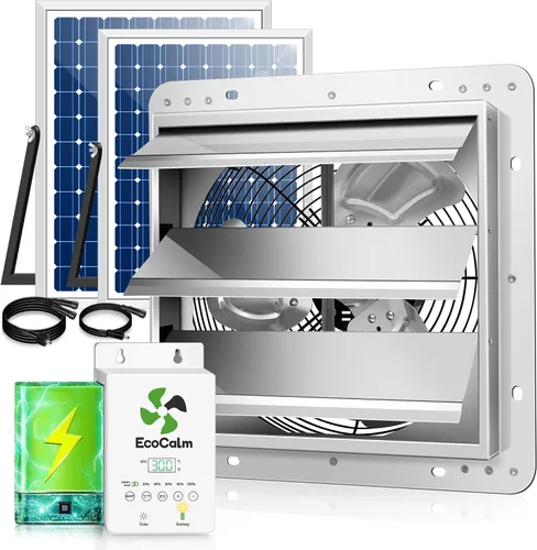 Vista 7 de Ventilador de escape solar de 12 pulgadas para invernadero con termostato inteligente, batería