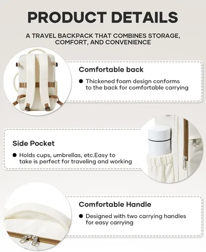 Vista 6 de Mochila de Viaje para Computadora Portátil para Mujeres, Mochila de Equipaje de Mano, Bolsa de Viaje para Artículos Personales, Artículos Esenciales