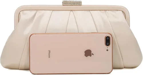 Vista 3 de CHARMING TAILOR Bolso de mano clásico de satén plisado con diamantes para bodas bailes eventos de corbata negra