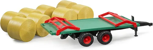 Vista 2 de Bruder 02220 Bale Transport Trailer Farm Toy, 8 balas redondas, escala 1:16