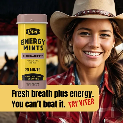 Vista 4 de Viter Energy Mentas con Cafeína 40mg de Cafeína, Vitaminas B, Sin Azúcar. (Menta Chocolate, 20 piezas, Paquete de 6)