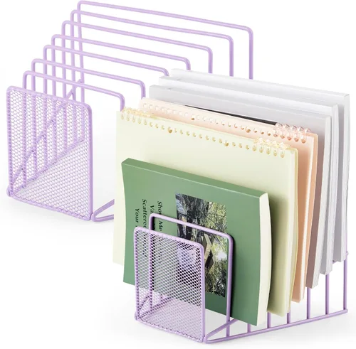 Vista 8 de Organizador de archivos de alambre de 7 secciones para escritorio, soporte de archivos inclinados de malla metálica, estante para carpetas de cartas