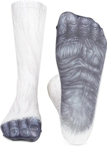 Vista 5 de Calcetines de patas de animales, loco diseño en 3D de patas de gatos, perros y tigres. Divertido regalo navideño para mujer u hombre adultos