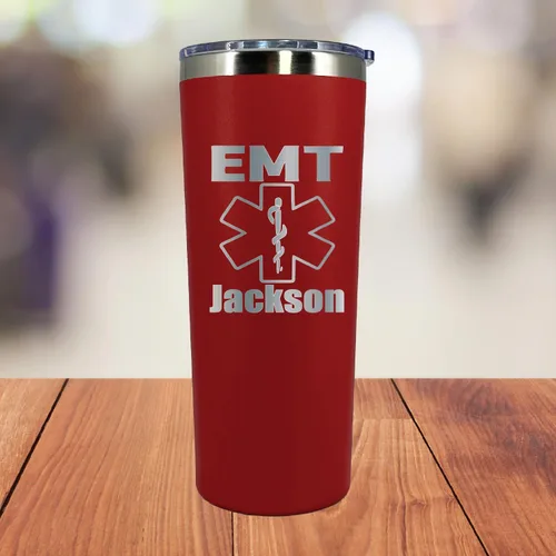 Vista 4 de AVITO Vaso EMT personalizado de 22 onzas, acero inoxidable, incluye popote y tapa, grabado con láser, regalo personalizado para EMT, regalos EMT