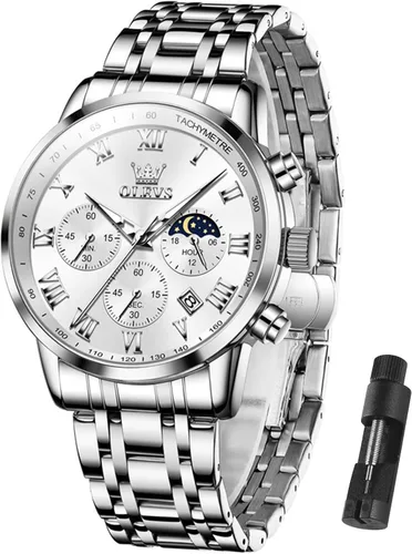 Vista 24 de OLEVS Reloj multifunción para hombre, cronógrafo luminoso impermeable con Negro/Negro