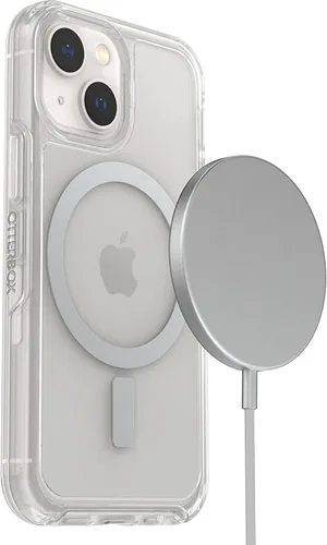 Vista 4 de OtterBox Symmetry - Funda con MagSafe para iPhone 13 (no Mini/Pro/Pro Max), embalaje no minorista, transparente, antimicrobiano