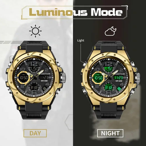 Vista 4 de Relojes militares para hombre, reloj deportivo para hombre, táctico, resistente al agua, digital, deportivo, trabajo, analógico, color negro, verde
