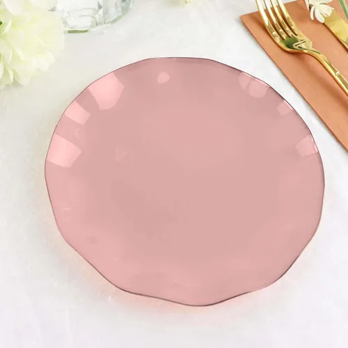 Vista 14 de Tableclothsfactory Paquete de 10 platos redondos de plástico negro de 6 pulgadas para ensalada de postre, platos desechables con borde ondulado