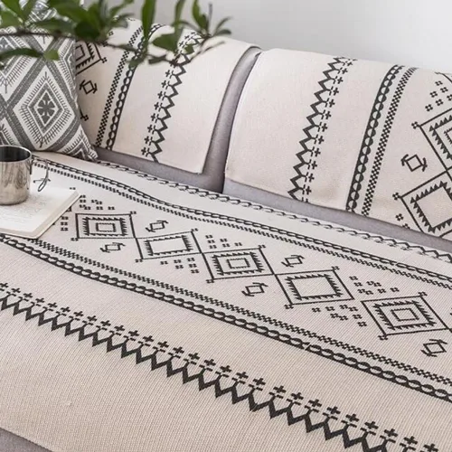 Vista 4 de vctops Funda de sofá de lino y algodón con estampado geométrico bohemio, lavable, resistente a las manchas, protector de muebles para niños, perros
