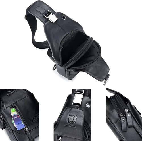 Vista 12 de LUKZIJAES Bolso bandolera de cuero genuino para hombre