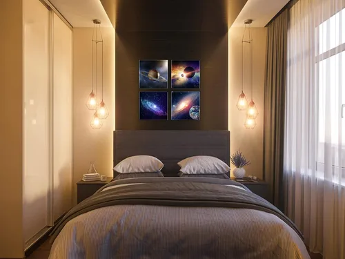 Vista 7 de Wieco Art Lienzo Giclée para pared, imágenes espaciales para dormitorio, decoración del hogar, poder mágico universal, moderno, 4 paneles