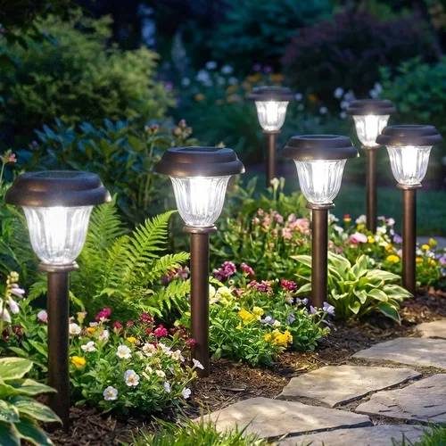 Vista 10 de DERAYSION Solar Lights Outdoor, 6 Pack Brushed Stainless Steel Glass Solar Pathway Lights, Auto On/Off Long-Lasting Outdoor Solar Lights for Garden