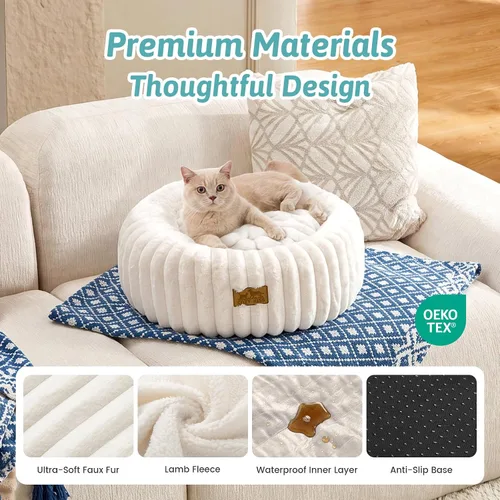 Vista 5 de COZY KISS Donut - Cama pequeña para gatos de interior, cama para gatitos Crema