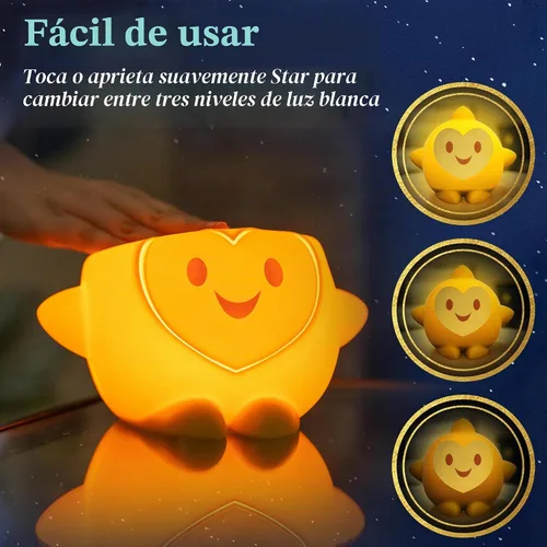 Vista 5 de Disney Wish Squishy Light, luz nocturna para niños, lámpara USB, funciona con pilas, regulable, luz de estrella ideal para dormitorio, sala