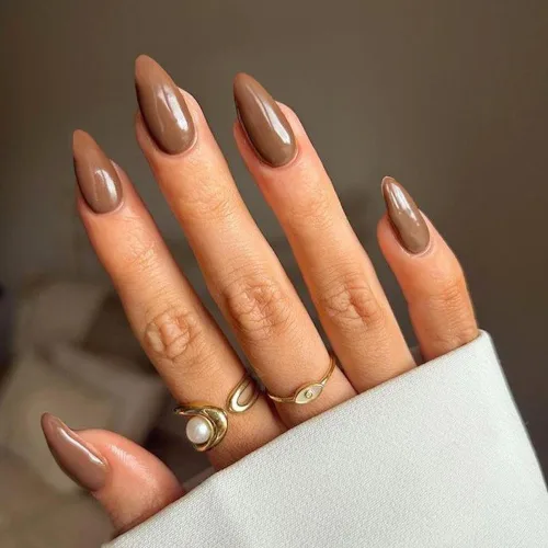 Vista 19 de 48 piezas de uñas postizas a presión color burdeos, uñas falsas en forma de almendra, pegamento para uñas, uñas de longitud media