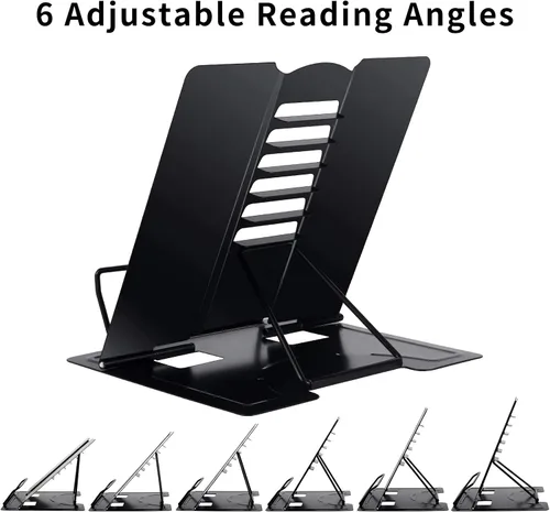 Vista 3 de Blizzow Soporte para libros de escritorio, manos libres, soporte de metal ajustable, plegable y portátil para libros de cocina, recetas, tabletas