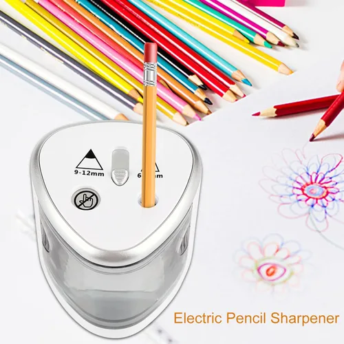 Vista 3 de Sacapuntas eléctrico para lápices de colores, sacapuntas eléctrico, adecuado para todos los lápices, lápices de colores, crayones de cera