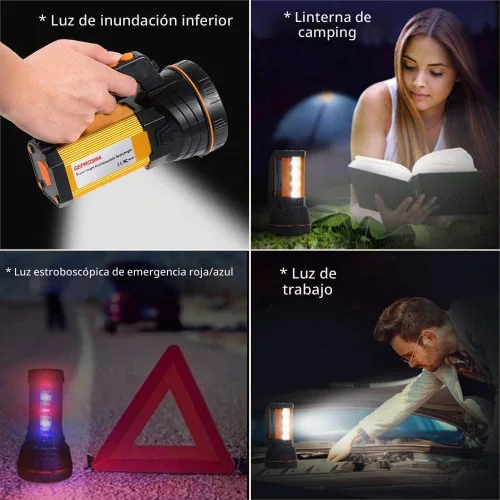 Vista 2 de Linterna LED de mano súper brillante de alta luminosidad USB C recargable, linterna lateral, potente de alta potencia, larga duración, Aleación