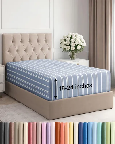 Vista 128 de Sábana bajera ajustable extra profunda Twin XL – Sábana bajera individual de lujo de hotel solamente – Se adapta fácilmente a colchones de 18 a 24