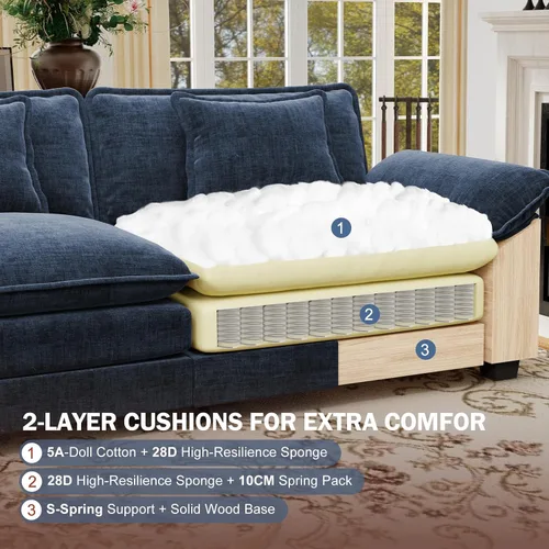 Vista 5 de CDCASA Sofá modular de gran tamaño de 117 pulgadas con esquina, cómodo sofá nube en forma de L con otomana, asiento profundo de felpilla de 5 plazas