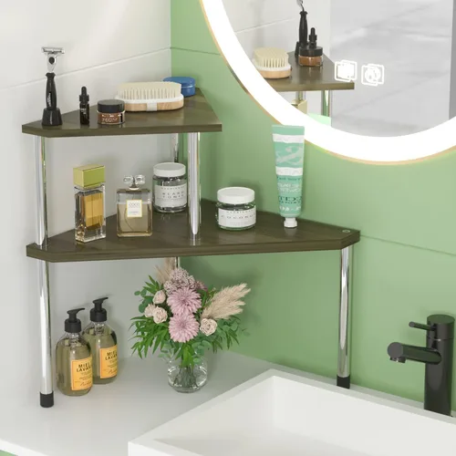 Vista 2 de Weenson Organizador de Mostrador de Baño Estante de Esquina - Organizador de Baño de 2 Niveles Organización de Baño Estante de Bambú para Lavabo