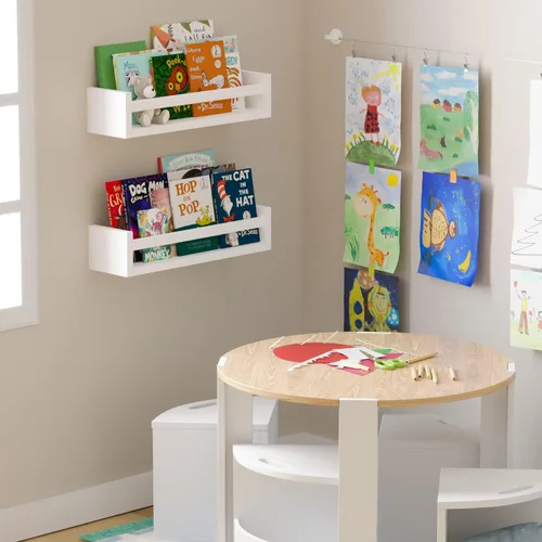 Vista 2 de You Have Space Elba - Estantes flotantes para decoración de habitación de niños, estantes de guardería para pared, estantería, color blanco, juego