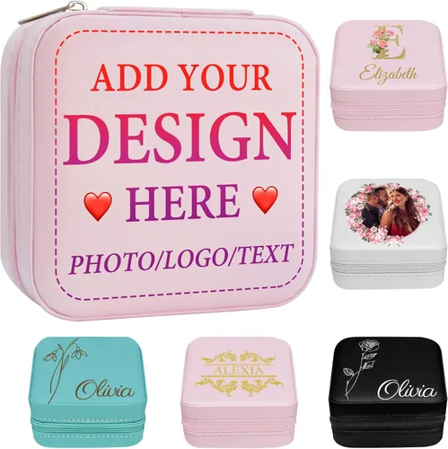 Vista 27 de Joyero personalizado para regalos de dama de honor, flor de nacimiento, inicial, joyería de viaje personalizada para mujeres, organizador de joyas