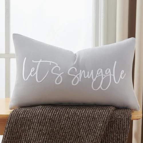 Vista 29 de Sunkifover Let's Snuggle - Funda de almohada decorativa, 18 x 18 pulgadas, algodón bordado en blanco y negro, funda de almohada para cama