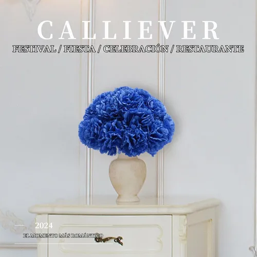 Vista 6 de Flor de clavel artificial, 50 cabezas de flores sintéticas de seda azul con Azul Oscuro