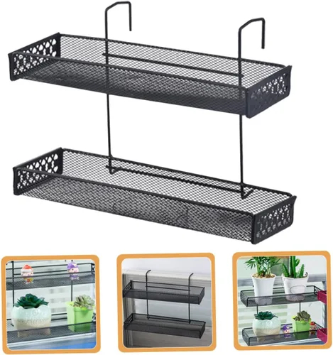 Vista 2 de BESTOYARD Estante de almacenamiento colgante 2pcs organizador de acero al carbono armario de oficina alféizar de ventana Estante colgante
