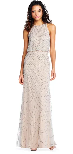Vista 9 de Adrianna Papell Vestido tipo blusón con cuentas estilo halter Art Deco para mujer Floor Length Formal Gown with Scalloped Beading & Bloused Bodice