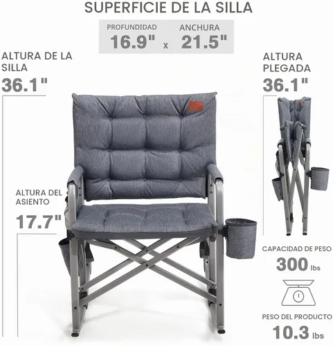 Vista 6 de EVER ADVANCED Silla mecedora ligera y plegable para campamento, silla mecedora portátil acolchada para patio, césped y exteriores, sillón duro