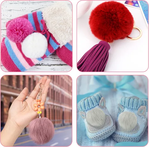 Vista 6 de SIQUK 56 pompones de piel sintética de zorro con lazo elástico para sombreros, bufandas, guantes, bolsas, accesorios (color brillante)
