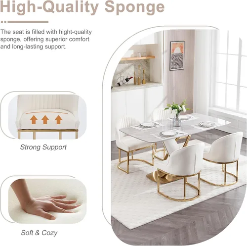 Vista 5 de Juego de 2 sillas de comedor de terciopelo, sillas de comedor tapizadas con patas de metal dorado, sillas auxiliares modernas para cocina, sillas