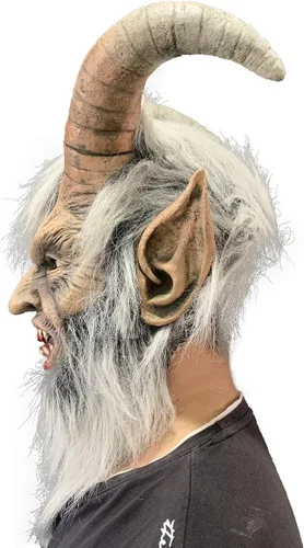 Vista 4 de Máscara Lucifer - Disfraz de cabra de Krampus de Demon Krampus para adultos, disfraz de Halloween