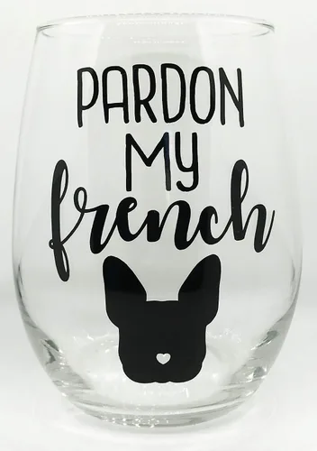 Vista 3 de Pardon My French - Regalo para los amantes del bulldog francés Frenchie Bull Dog - Copa de vino sin tallo prémium de 21 onzas