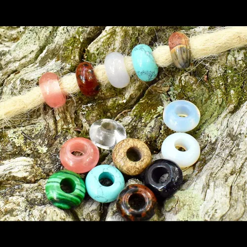 Vista 7 de Cuentas de piedra natural de agujero grande (0.23 a 0.236 pulgadas) pulidas Rondelle cuentas de piedras preciosas europeas para pulseras de dijes