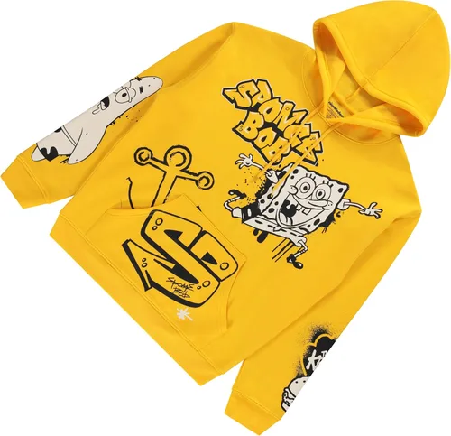 Vista 6 de Nickelodeon Sudadera clásica con capucha de Bob Esponja para hombre, diseño de Bob Esponja, Patrick & Krusty Krab