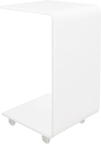 Vista 6 de Mesa auxiliar en forma de C con ruedas, mesa de sofá de acrílico de 2 niveles, mesas de bandeja de TV, mesita de noche, mesas de noche, mesa