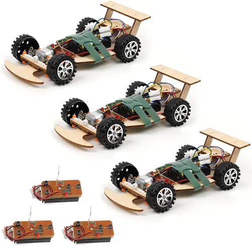Vista 12 de Kit de ciencia de madera con control remoto inalámbrico R/C de carreras F1 para construir (paquete de carreras de 2), kit de proyecto científico