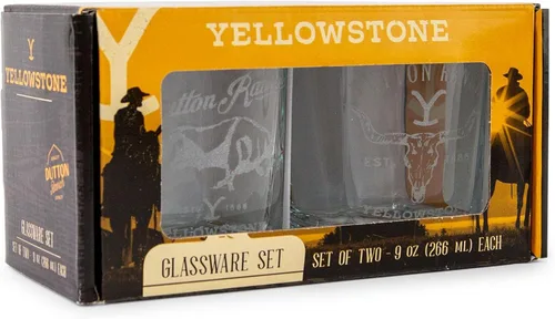 Vista 2 de Toynk Yellowstone Dutton Ranch - Mini vasos de rocas de 9 onzas, juego de 2 vasos de whisky para bar en casa, cocina