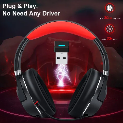 Vista 4 de Golvery Auriculares inalámbricos para juegos de 24 GHz para PS4 PS5 Switch PC auriculares Bluetooth para juegos de baja latencia con micrófono