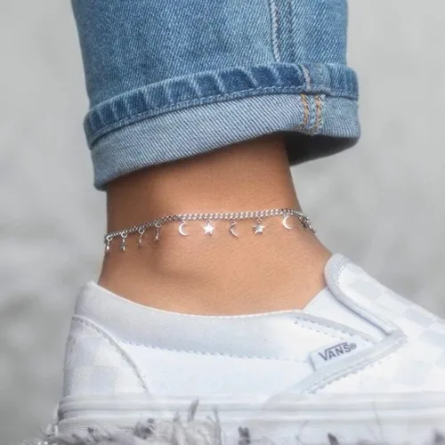 Vista 6 de Tobillera de oro para mujer, chapada en oro de 18 quilates, cadena de la suerte con estrella de la suerte para mujer, tobillera impermeable