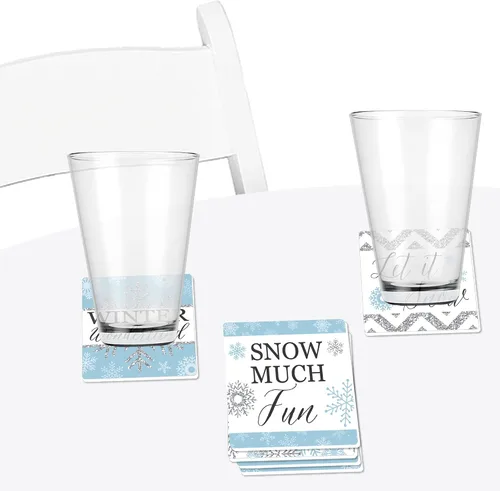 Vista 3 de Big Dot of Happiness Winter Wonderland – Copo de nieve para fiestas y decoraciones de boda de invierno – Posavasos – Juego de 6