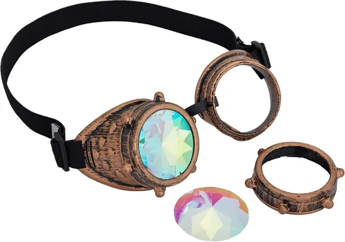 Vista 7 de Gafas caleidoscopio para raves trippy psicodélico steampunk con lentes de cristal de difracción de prisma arcoíris