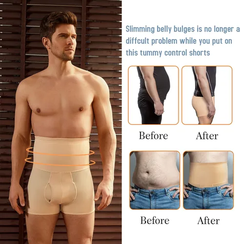 Vista 5 de TAILONG Pantalones cortos de control de abdomen para hombre, ropa interior adelgazante de cintura alta, moldeador de cuerpo, sin costuras, faja
