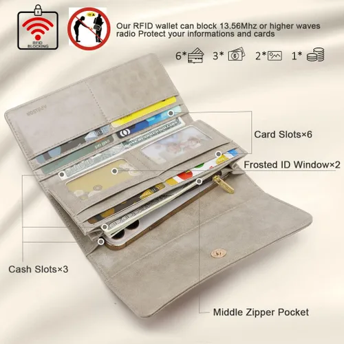 Vista 2 de Aphison - Cartera larga de cuero suave RFID para mujer, con caja de regalo