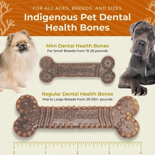 Vista 6 de Indigenous Pet Dental Health Bones - Paquete variado de tocino ahumado, zanahoria y calabaza, paquete de 2 (17 onzas cada uno) Masticables
