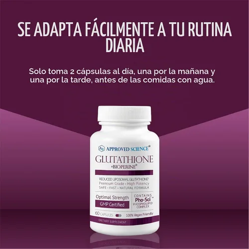 Vista 6 de Approved Science® Glutatión - Glutatión 500 mg - Complejo de fosfolípidos, vitamina C, bioperina - Antioxidante superior para ayudar a neutralizar